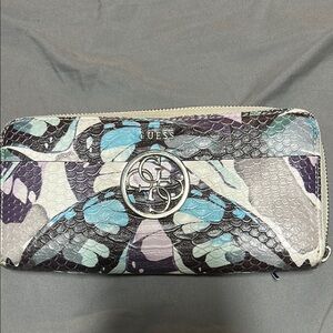 Guess Women's Blue and Purple Patterned Wallet